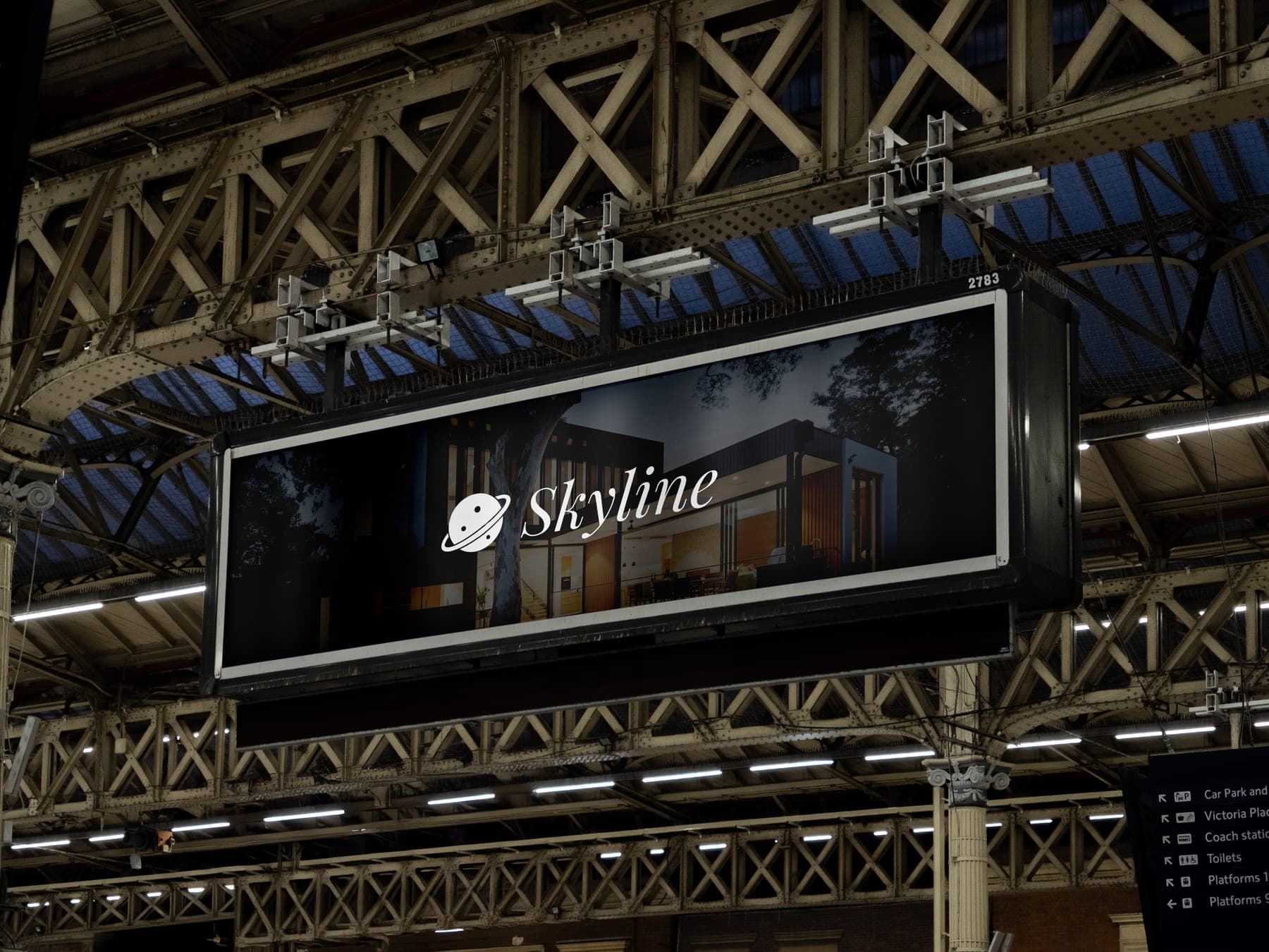 The billboard: a 3D render of the Skyline identity