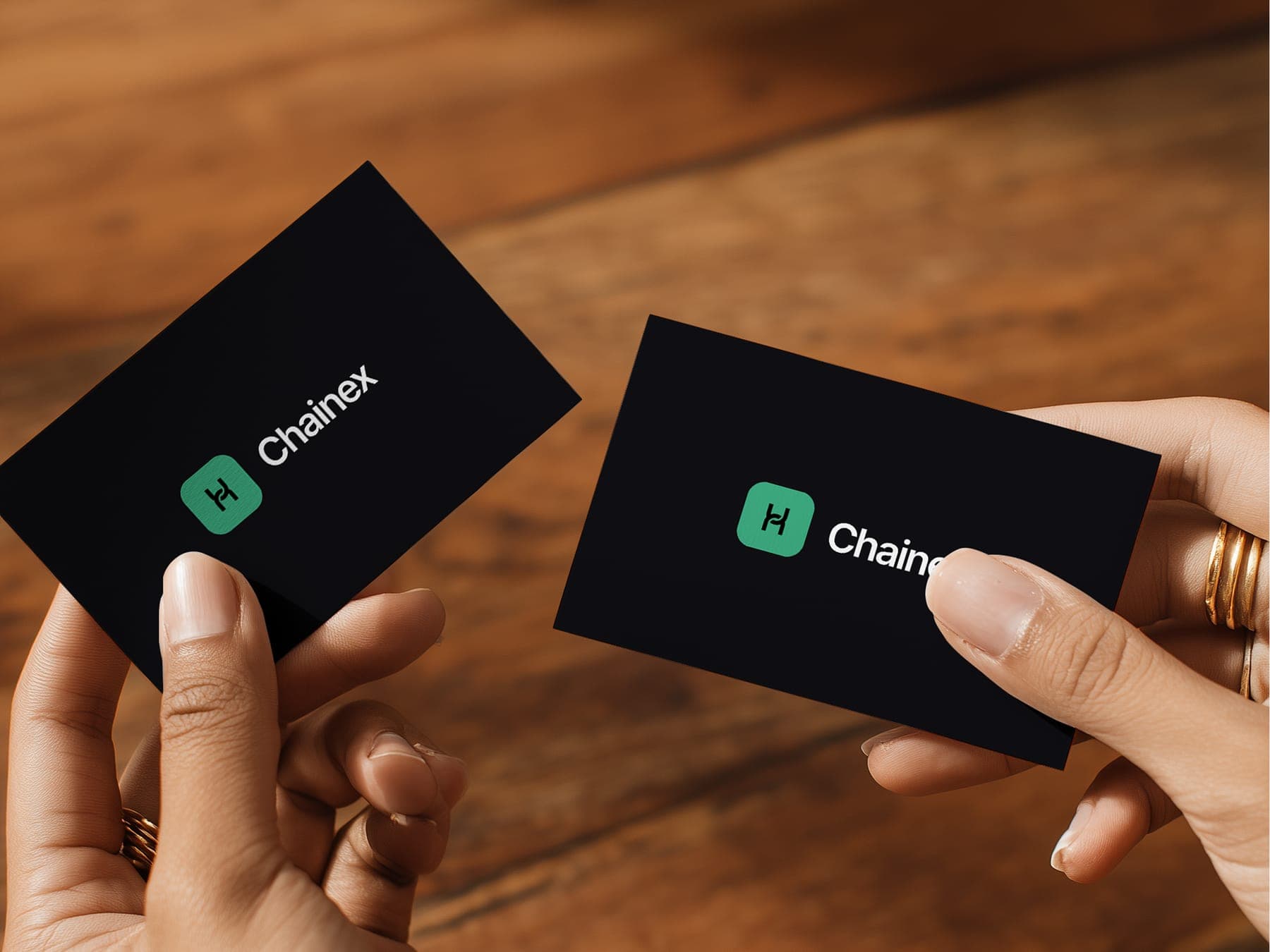 The cards: a 3D render of the Chainex identity