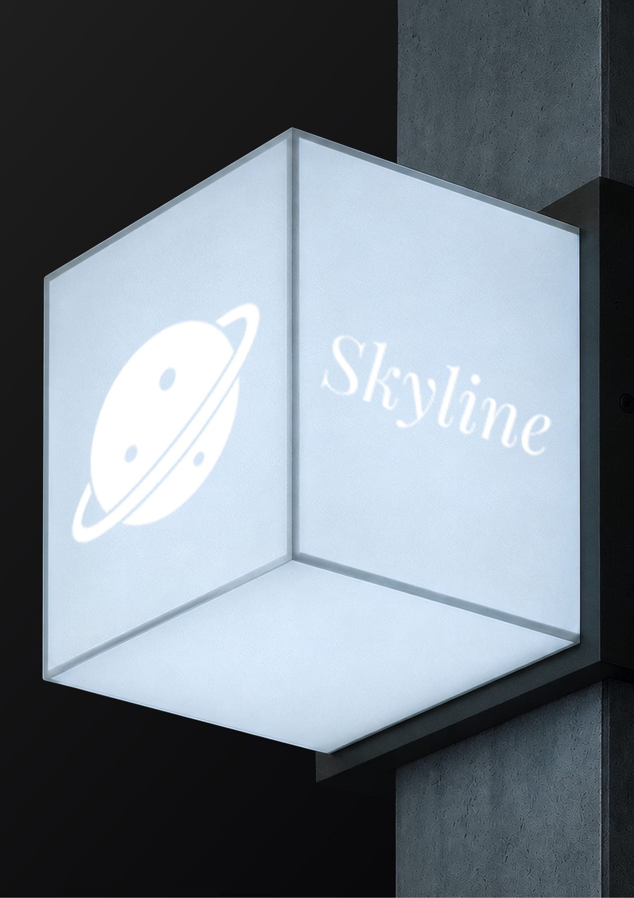 The lightbox: a 3D render of the Skyline identity