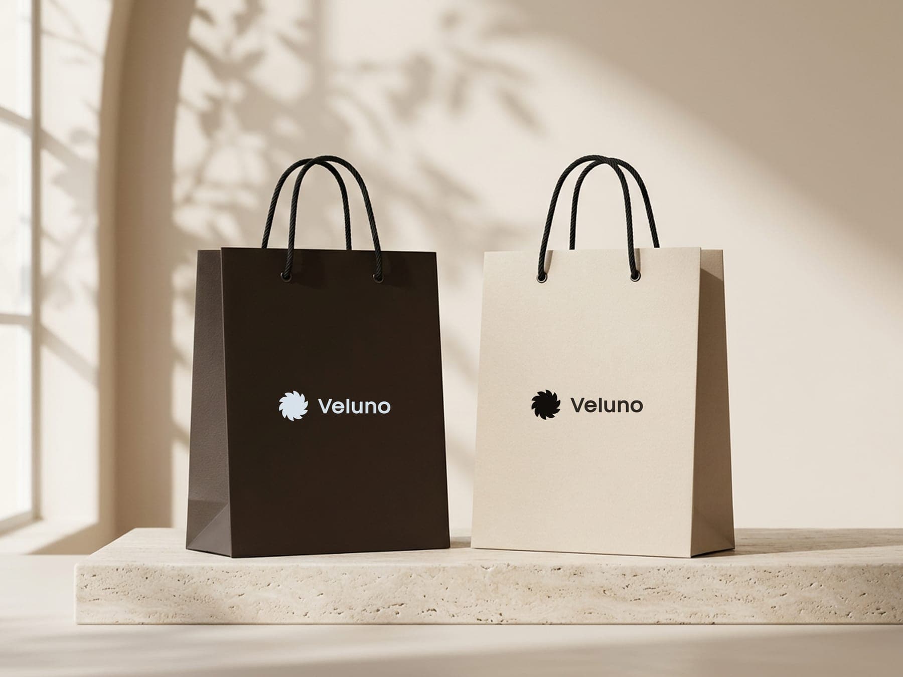 The bags: a 3D render of the Veluno identity
