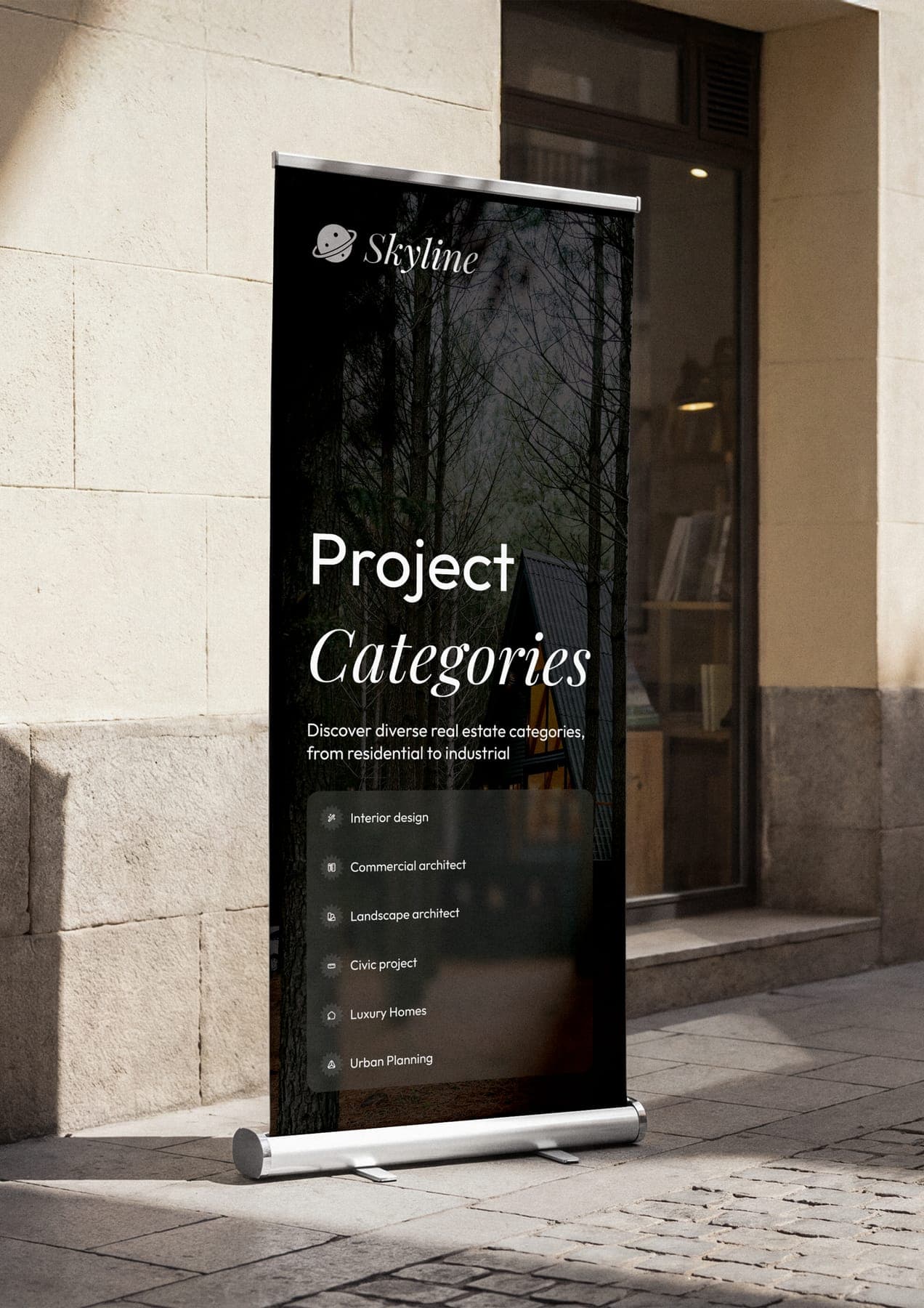 The roll-up: a 3D render of the Skyline identity