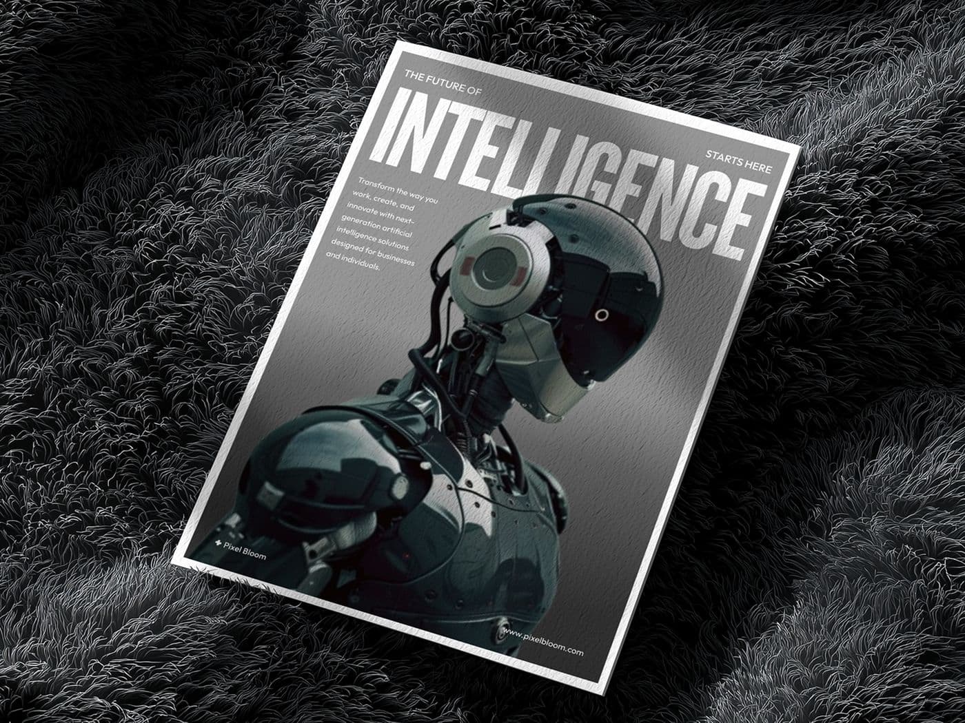 The magazine: a 3D render of the Pixel Bloom identity
