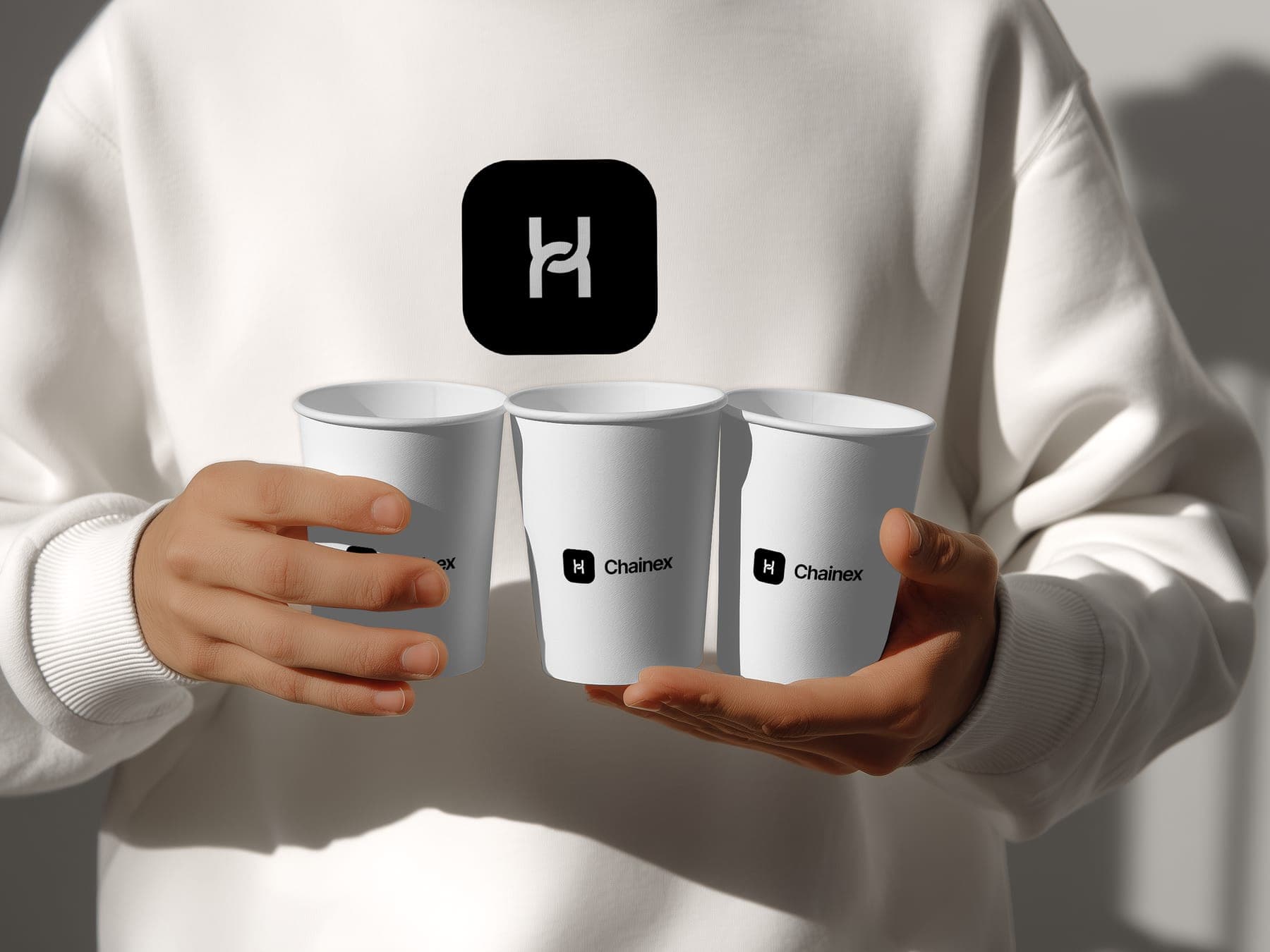 The cups: a 3D render of the Chainex identity