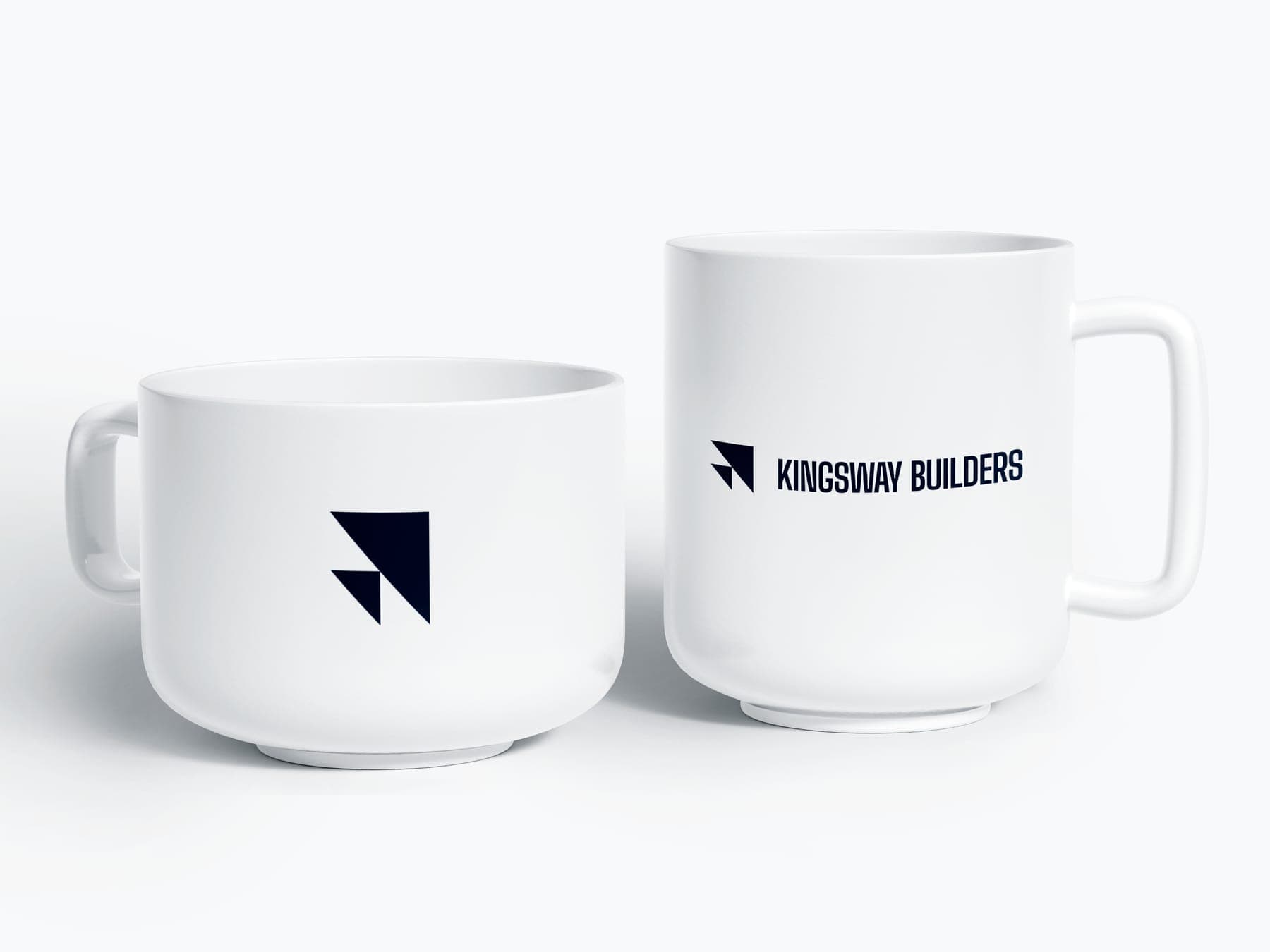 The mugs: a 3D render of the Kingsway Builders identity