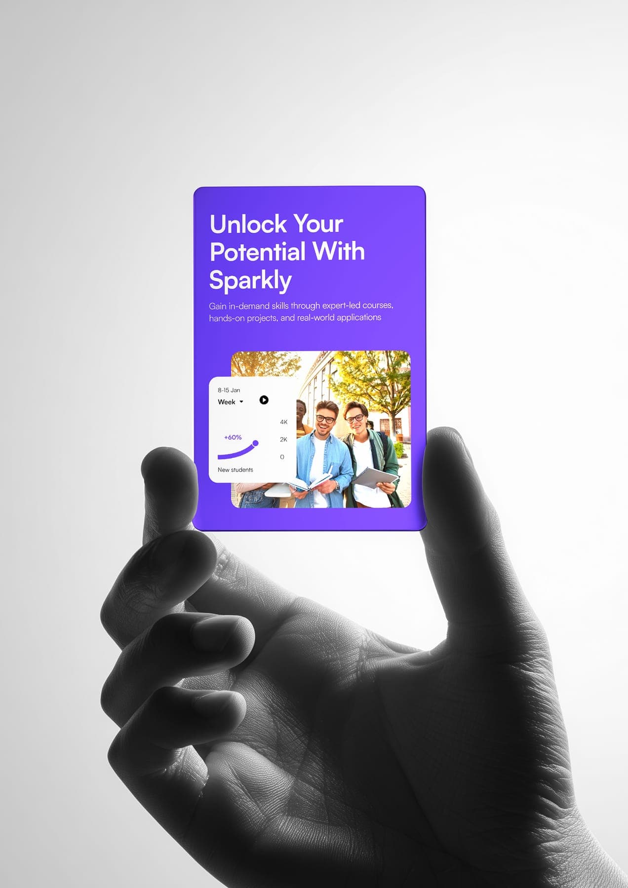 The acrylic card: a 3D render of the Sparkly identity