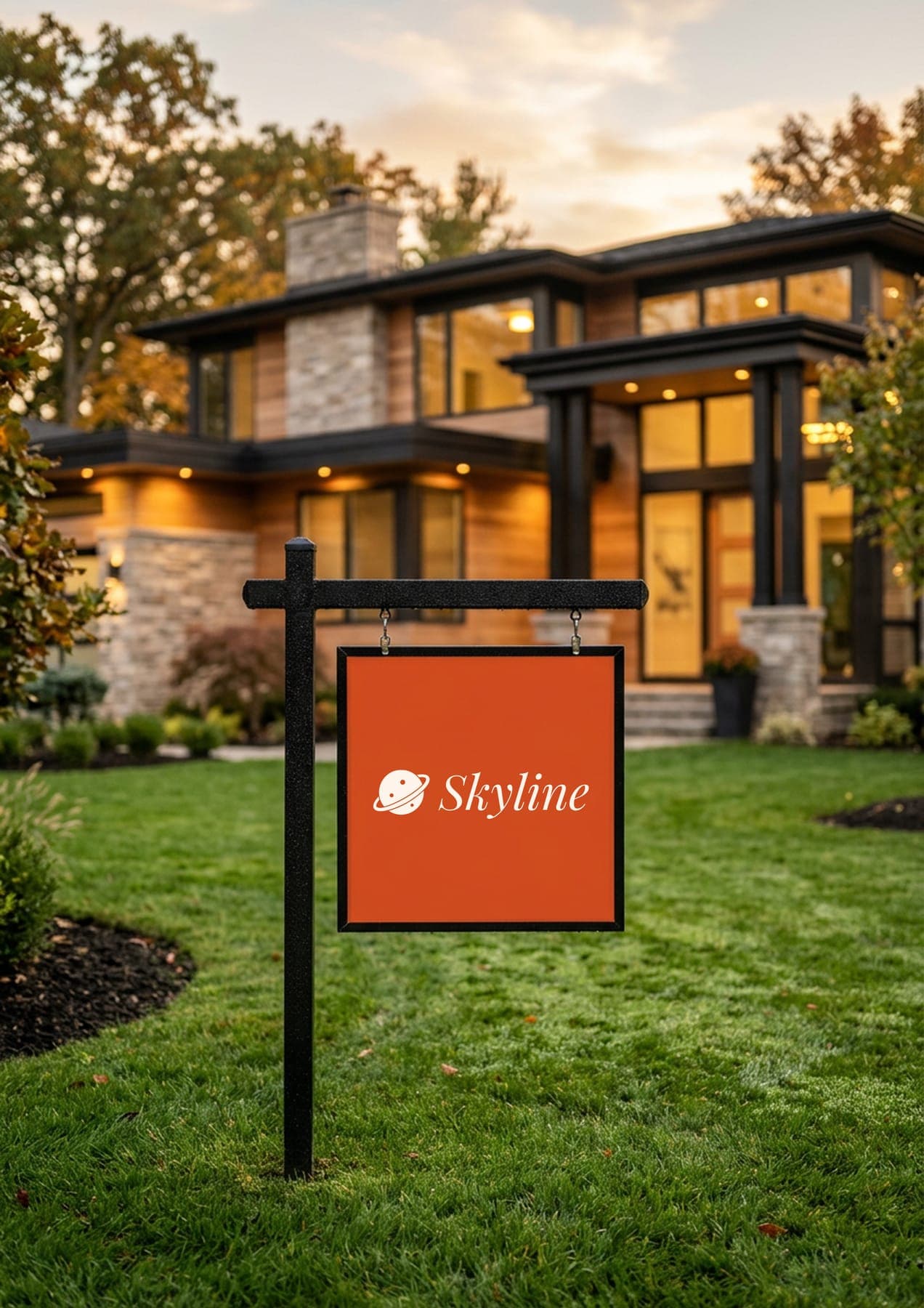 The yard sign: a 3D render of the Skyline identity