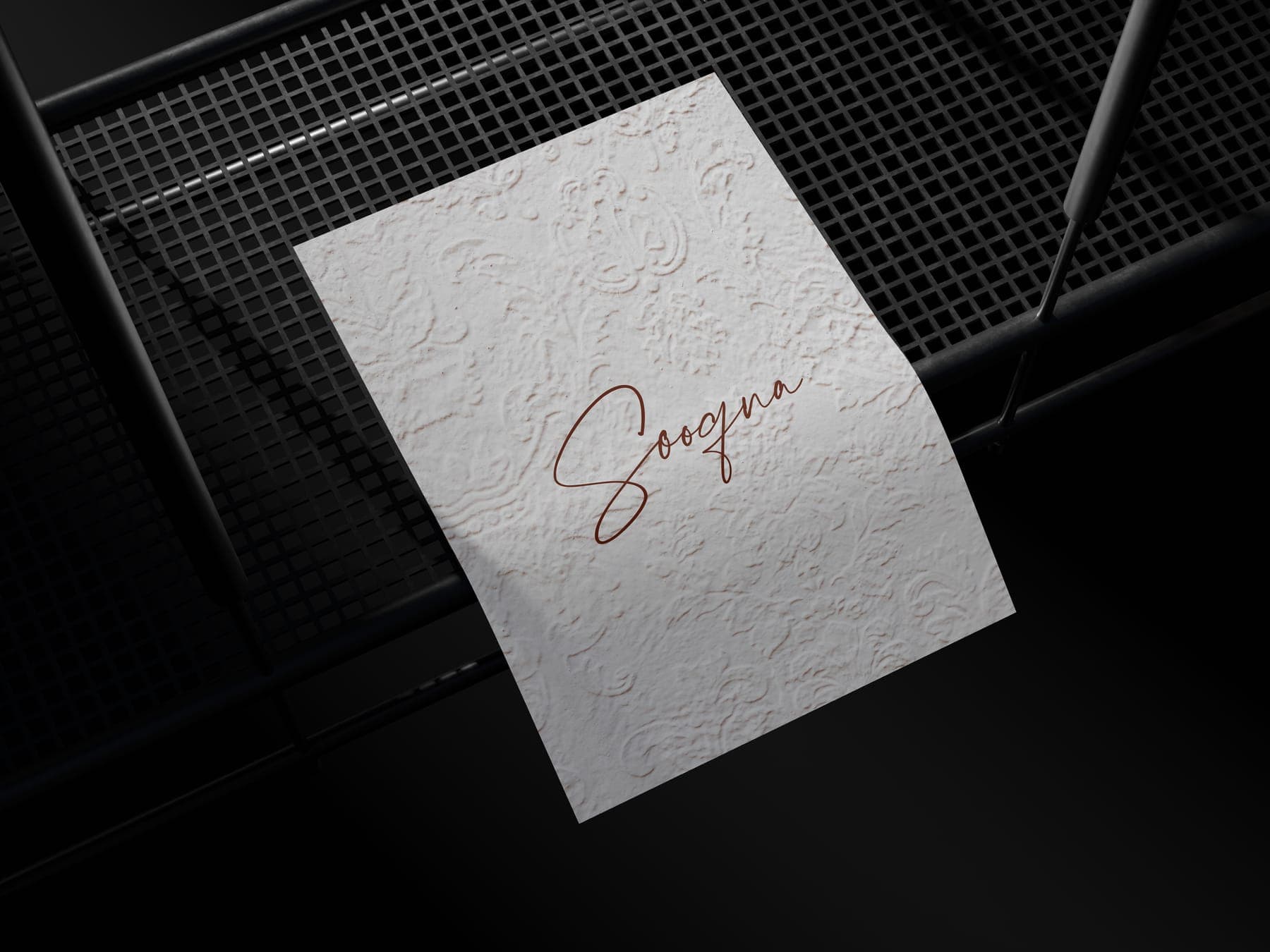 The letterhead: a 3D render of the Sooqna identity