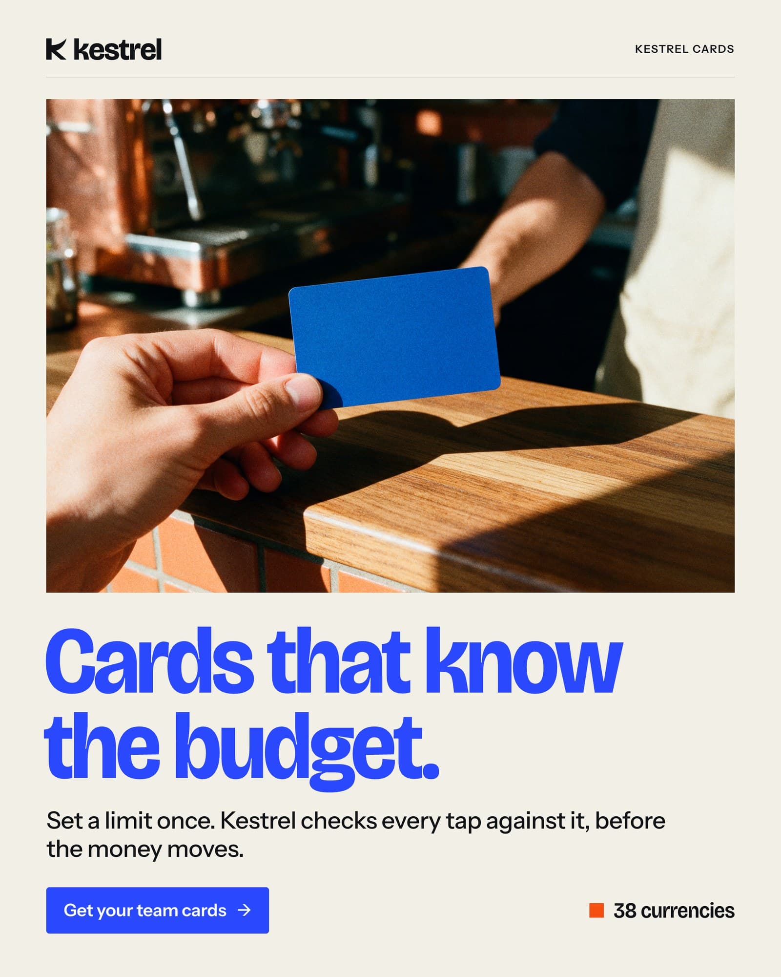 Kestrel's social post, on brand: Cards that know the budget